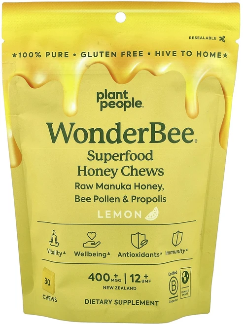 몸관리하세요 겨울입니다 Plant People wonderBee® 슈퍼 푸드 꿀 츄 레몬 MGO 400+ 츄 30개 특별관리진행, PlantPeoplewonderBee슈퍼푸드꿀츄레몬MG, 1개 - 쿠팡