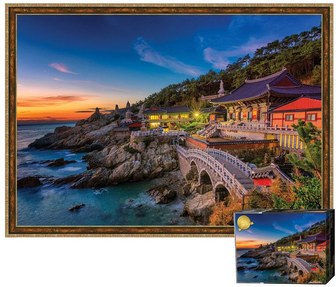 퍼즐피플 퍼즐코리아 미니조각 2000피스 직소퍼즐, 1개, 일출 아름다운 해동용궁사 2000P 액자포함(엔틱골드)