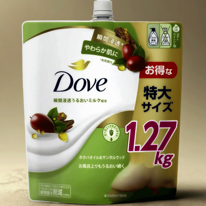 일본도브 바디워시 대용량 리필 1270g 호호바 오일 & 샌달우드, 1g, 1개