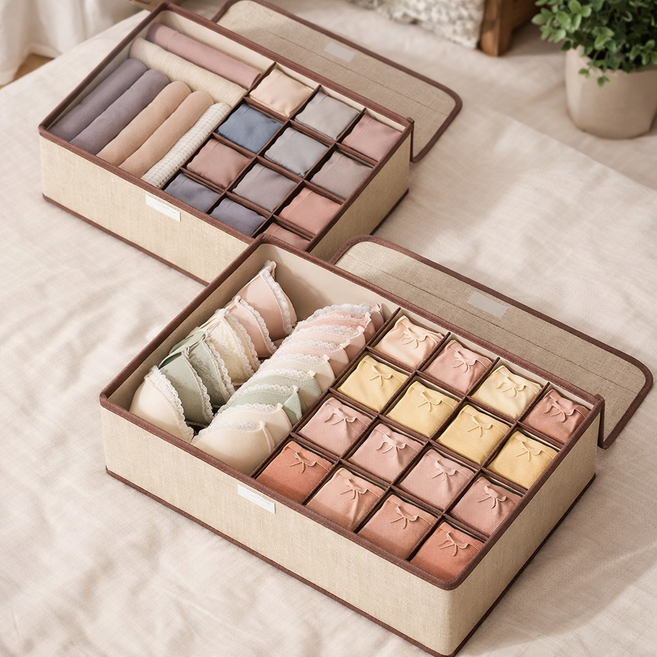 디모어 패브릭 프리미엄 옷장정리 속옷 양말정리함 13칸+17칸 2개, 카키베이지, 1세트