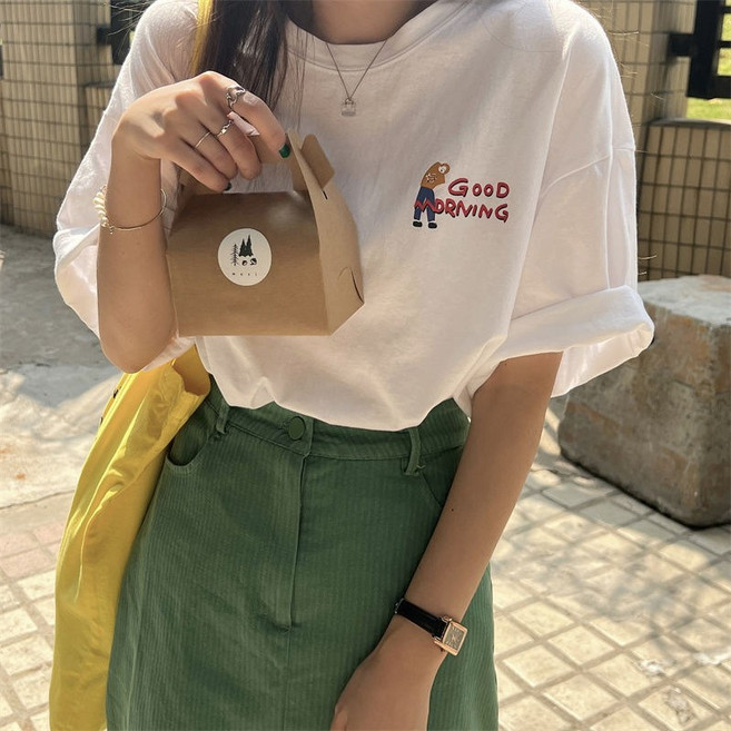 純棉短袖T恤 韓國ins風格 簡約基礎款 百搭寬鬆上衣 女裝顯瘦圓領上衣