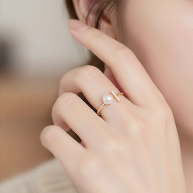 여성 클래식 미니 진주 큐빅 바 오픈 링 반지 A2634