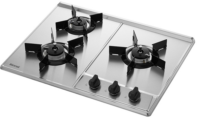 린나이 2구/3구/4구 빌트인 가스레인지 쿡탑 렌지 모음, 560x430mm, LNG, 3구_실버(전기코드식)_S306
