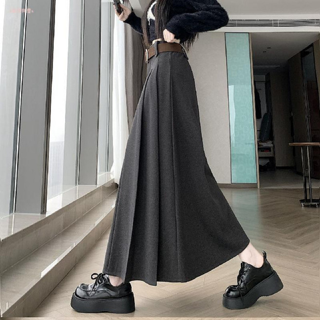毛呢百褶裙 高腰顯瘦垂感中長裙