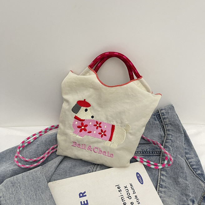 크로스백 귀여운 만화 대비색 자수 친환경 가방 원작 디자인 나일론 초경량 핸드백