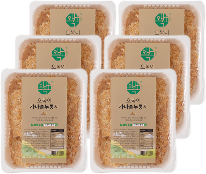 오복이 국내산 수제 현미 누룽지, 600g, 6개