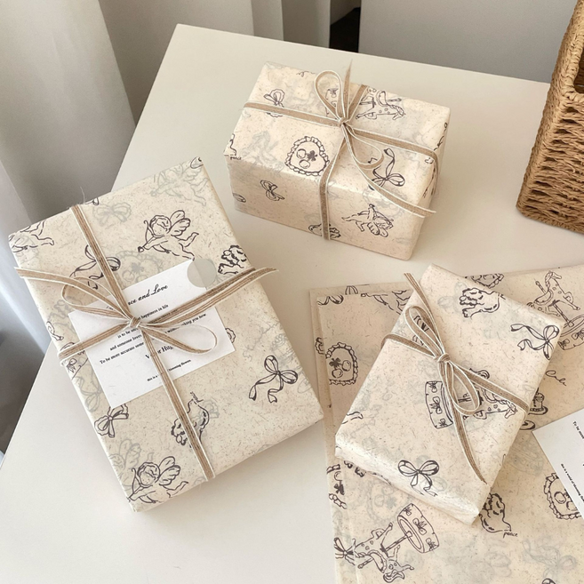 빈티지 드로잉 선물포장 종이 포장지 습자지 10매 마끈포함, 1개, 천사일러스트