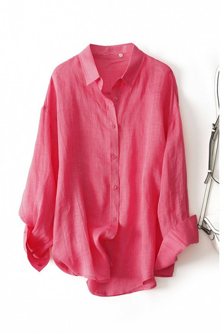 POMTOR 여성 모시 데일리 긴팔 블라우스 사계절용