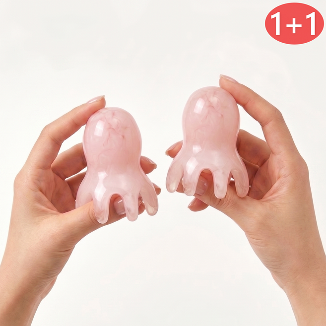 레미드 문어 괄사 두피 지압기 마사지기, 핑크, 2개