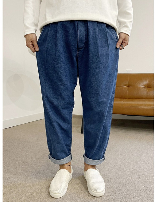 [신상무배] 남자 밴딩 반배기 세미와이드 벌룬 투턱 데님 청바지 3컬러