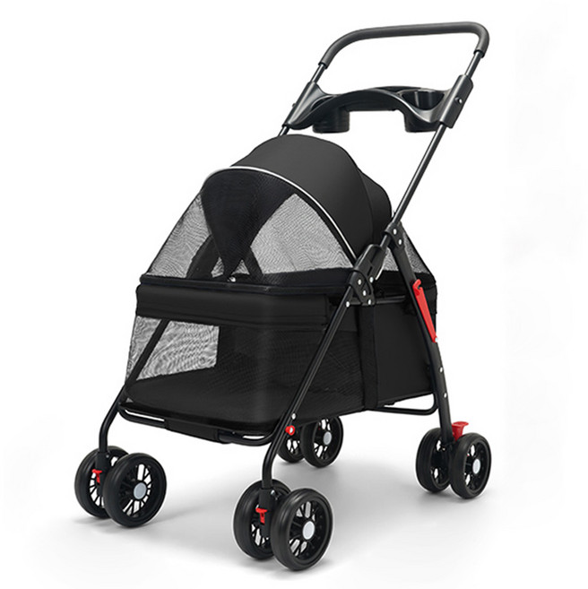민트스쿨 반려동물 유모차 저상형 접이식, 블랙, 1개