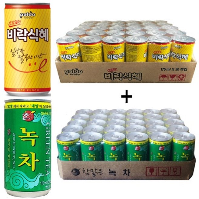 밥알없는 비락식혜 175ml(30캔) + 참맑은 녹차 175ml(30캔) 60캔, 175ml