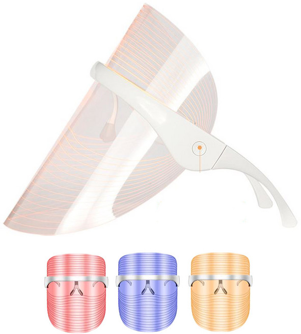 버디스킨 완전무선 충전식 3컬러 7컬러 무선 LED마스크, 투명(화이트), 홈에스테틱 홈케어 LED마스크 피부탄력 PDT 3컬러