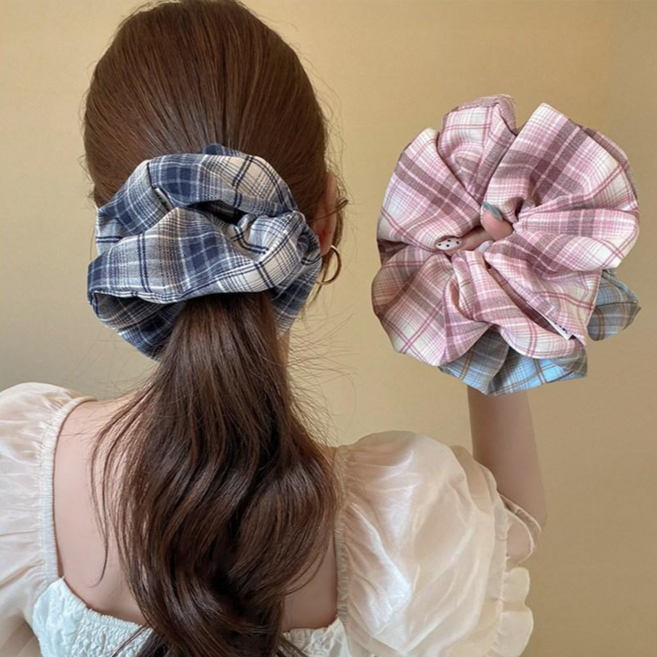 2종세트 빅사이즈 체크 곱창밴드 풍성하고 색감 좋은 체크무늬 머리끈