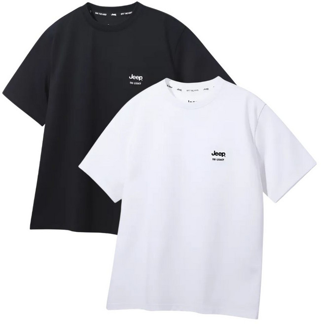 지프 JEEP 반팔 티셔츠 남녀 공용 커플 세미 오버핏 반팔티 1+1 화이트 블랙 2팩