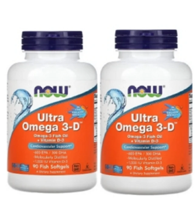 1+1 나우푸드 울트라 오메가3 D-3 EPA 600 DHA 300 피쉬 오일 90정 2통, 2개 - 쿠팡