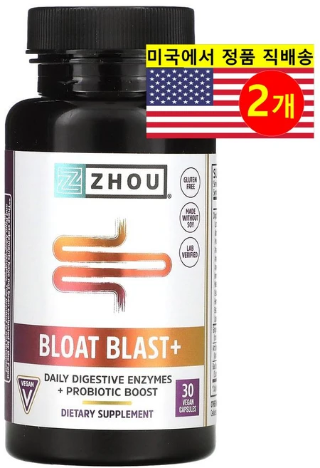 Zhou Nutrition 저우뉴트리션 다이제스티브 블로우트 블래스트 Bloat Blast+, 2개, 30정 - 쿠팡