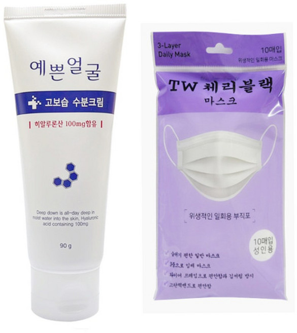 예쁜얼굴 고보습 수분크림 1개+체리블랙10매입, 1개, 90g