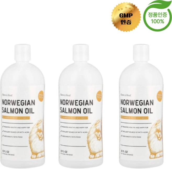 2+1 Chew + Heal 노르웨이산 연어 오일 반려견용 946ml, 3개, 오메가3 - 쿠팡