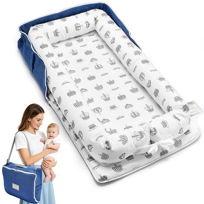 Vicorise Baby Lounger for Newborns & Infants 0–24 Months 100% Cotton Breathable Play Mat Portable, Silver Crown
