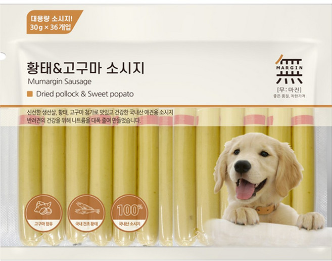 바우와우 무마진 국내산 대용량 강아지간식 영양가득 황태 소시지 36p, 황태&고구마, 1개