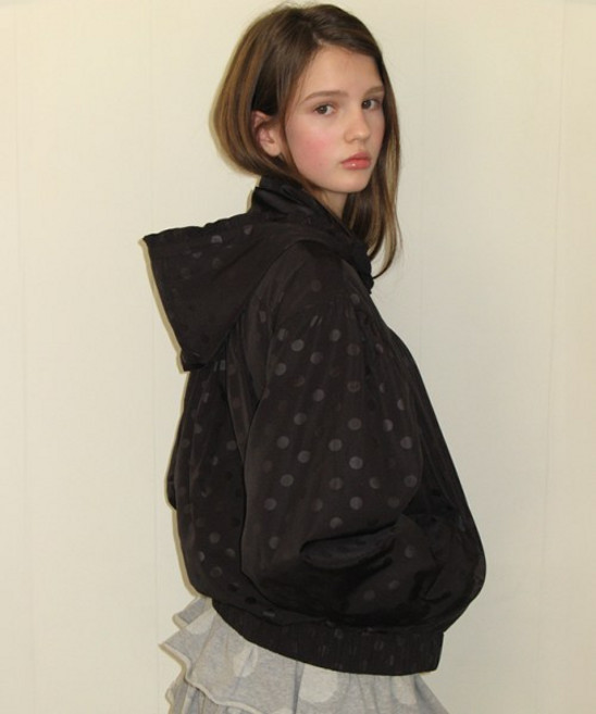 RONRON DOT PENDANT FRILL 후드 WIND 점퍼 블랙