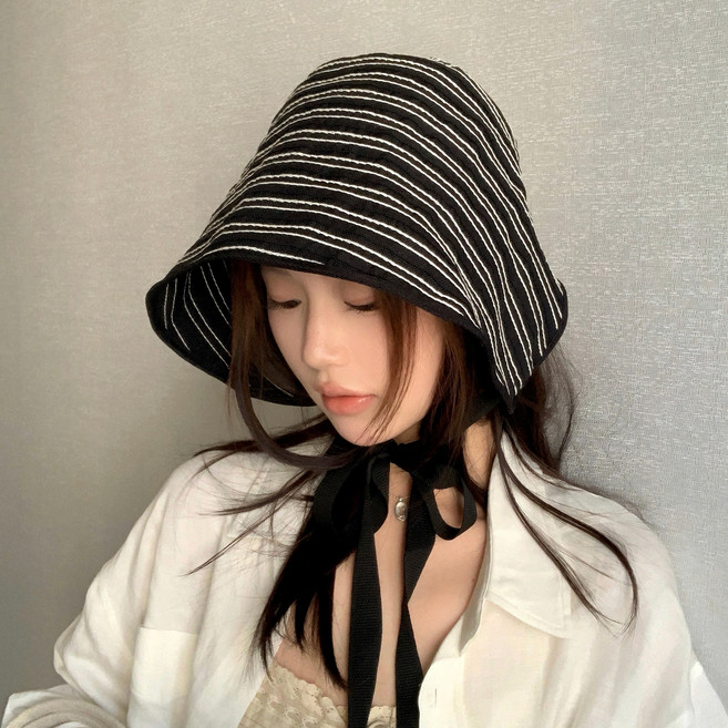 HALOPICK 여성 스트라이프 오버챙 가벼운 버킷햇 여름 데일리 자외선차단 모자