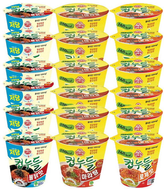 오뚜기 라이트앤조이 저당컵누들 불닭맛 6개+마라탕 6개+로제맛 6개, 1박스