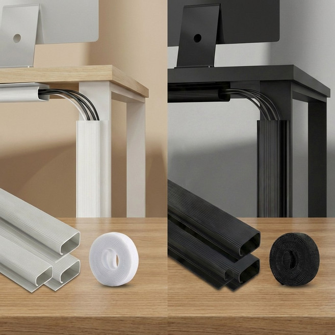 무타공 케이블 전선 몰딩 정리 40cm 3개 + 12mm 벨크로 케이블 타이 1M, 블랙, 1세트