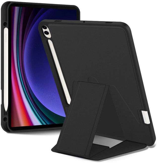 더조은셀러 스탠드 업 가로 세로 거치 펜수납 케이스 갤럭시탭 호환, 시크블랙