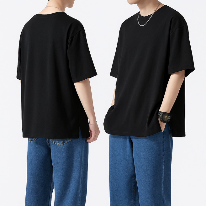 1+1 레이어드 반팔 M-3XL 빅사이즈 트임 남자 여자 티셔츠