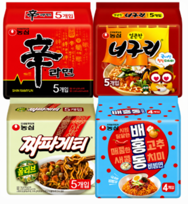 농심 신라면 5입+너구리 5입+짜파게티5입+배홍동 4입 (총 19봉), 19개