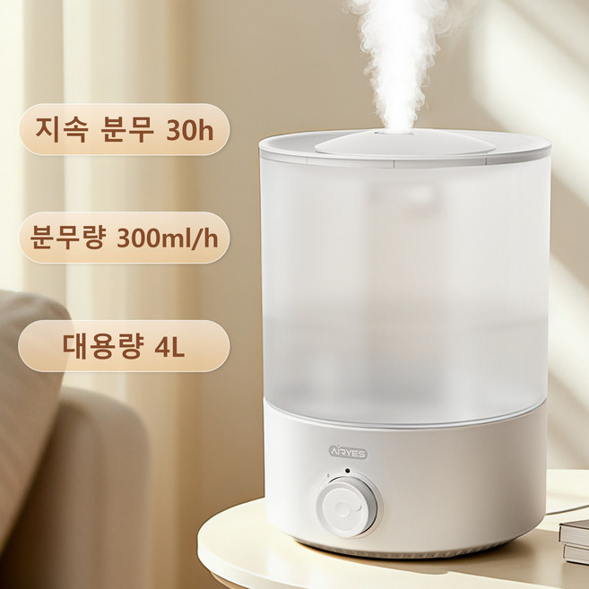 AIRYES 분리형 간편 통세척 가정용 대용량 저소음 초음파 가습기, YJ8807, 화이트