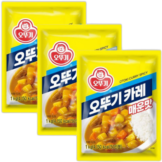 오뚜기카레 매운맛 분말 과립형 대용량 업소용 식자재, 1kg, 3개