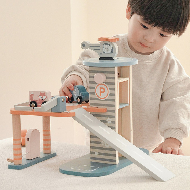 폴라비 원목 주차타워 장난감 자동차 헬리콥터 세트 3세 4세 선물, 1개, 1개