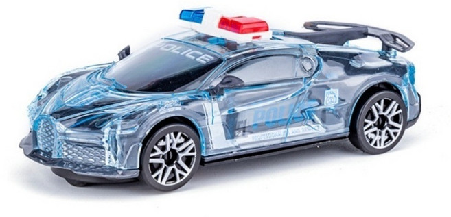 萬向燈光音樂 玩具警車 兒童益智 仿真模型車, 警車布-透明藍色,慣性（三顆紐扣電池）, 1個