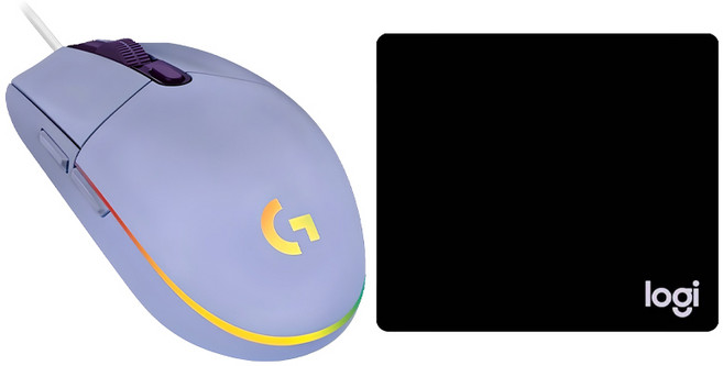 로지텍 유선마우스 G102 2ND + 마우스 패드 일반형, 퍼플 + 블랙