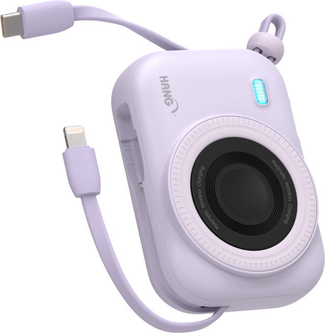 HANG 八合一無線磁吸行動電源 二代超進化 10000mAh 自帶線 PD 快充 馬卡龍色系, 夢幻紫
