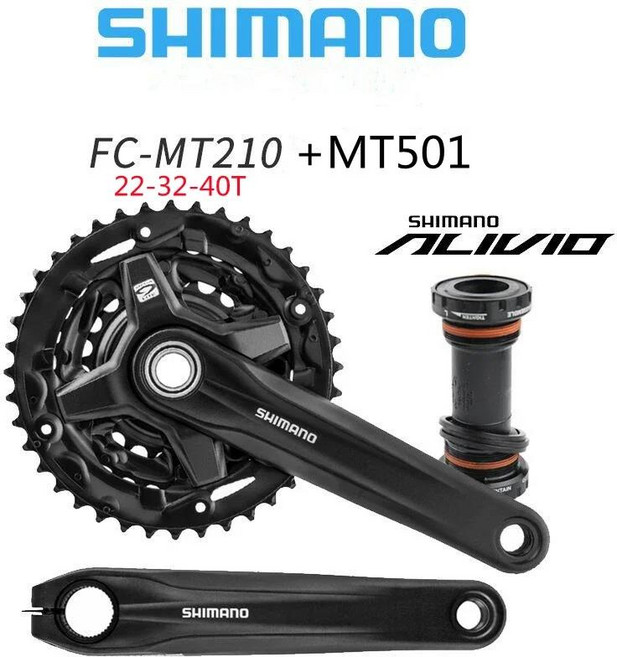 Shimano Alivio FC-MT210 자전거 크랭크 세트 체인 휠 가드 포함 BB-MT501 하단 브래킷 3x9 속도 44-32-22T 40-30-22T, MT21044Twith MT501, 1개