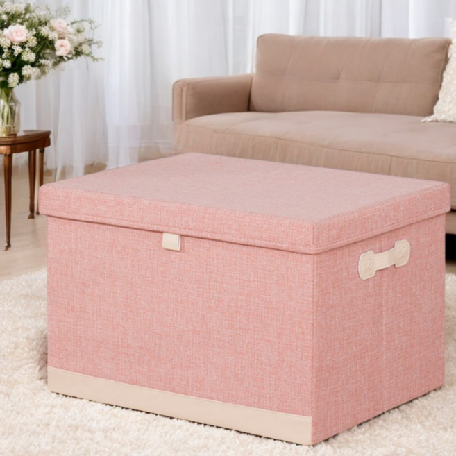 넷세일마켓 커버있는 접이식 다용도 옷 수납정리함 리빙박스, 1개, 파스텔 핑크