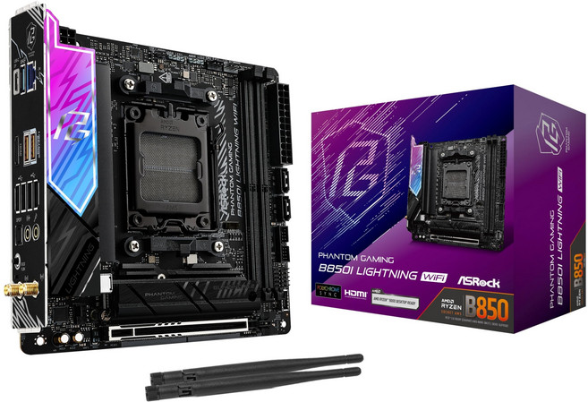 ASRock 마더보드 B850I 라이트닝 와이파이 AMD 라이젠 9000/8000/7000/8000/7000 시리즈 CPU (소켓 AM5) DDR5 미니 ITX 마더보드 [국내, 1개
