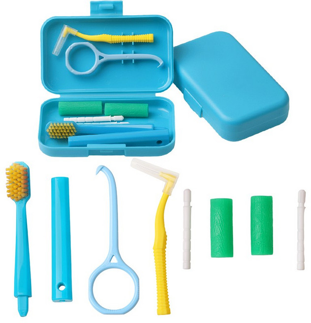 구강 휴대용 치열 교정 청소 관리 키트 칫솔 씹는 리무버 혀 스크레이퍼 여행 입 위생, 11 Type C Blue, 01 빠른, 1개