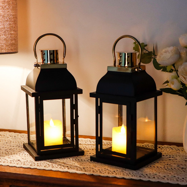 JHY DESIGN 풍등 캔들 홀더 2종 세트, 블랙