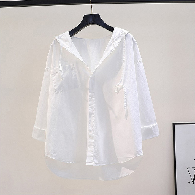 Asure 여성셔츠 블라우스 봄여름 얇은 후드 긴팔 셔츠 자외선차단 남방