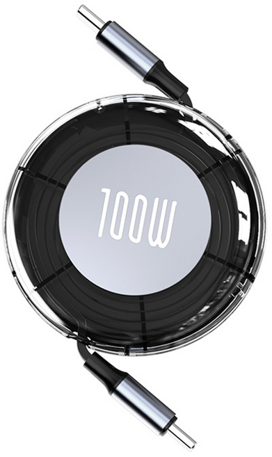 라이트닝웍스 100W CtoC 초고속충전 데이터 릴 케이블, 1개, 1m, 블랙