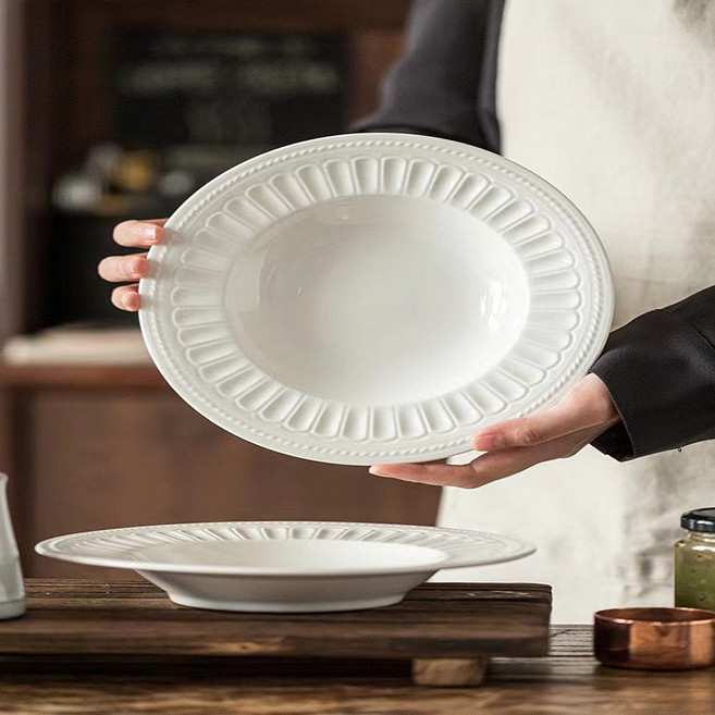 니치유 썬플라워 파스타볼 접시 세트, 화이트, 21.7cm*8인치, 4개