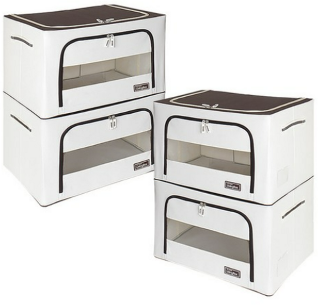 벨라홈 프리미엄 대용량 인테리어 리빙박스 66L, 아이보리색상, 4개