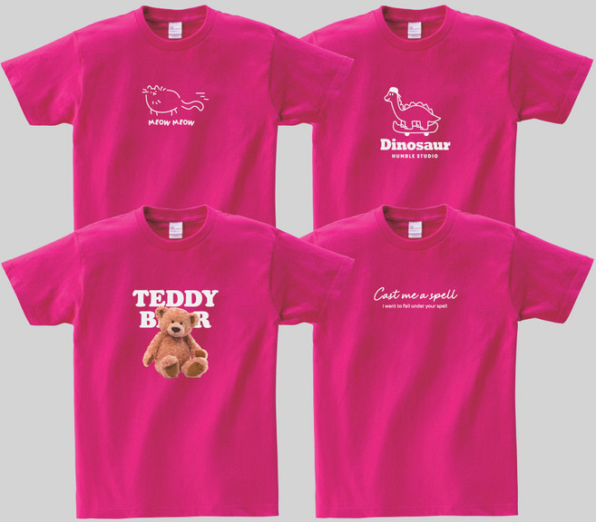 올테고리 여성 핫핑크 티셔츠 여름옷 17수 오버핏 반팔티