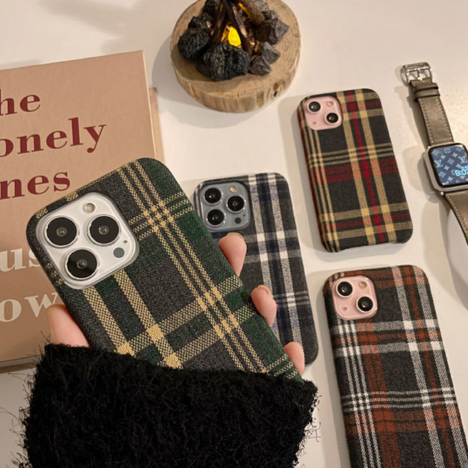 아이수트 리얼 페브릭 체크 무늬 모직 데님 핸드폰 케이스 아이폰16 15 14 13 12 11 프로 맥스 미니