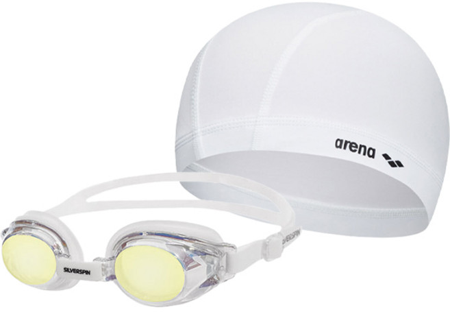 아레나 스판수모 + 실버스핀 아동 미러 수경 SGT-310JM, 수모 WHT + SGT-310JM WT, 1개